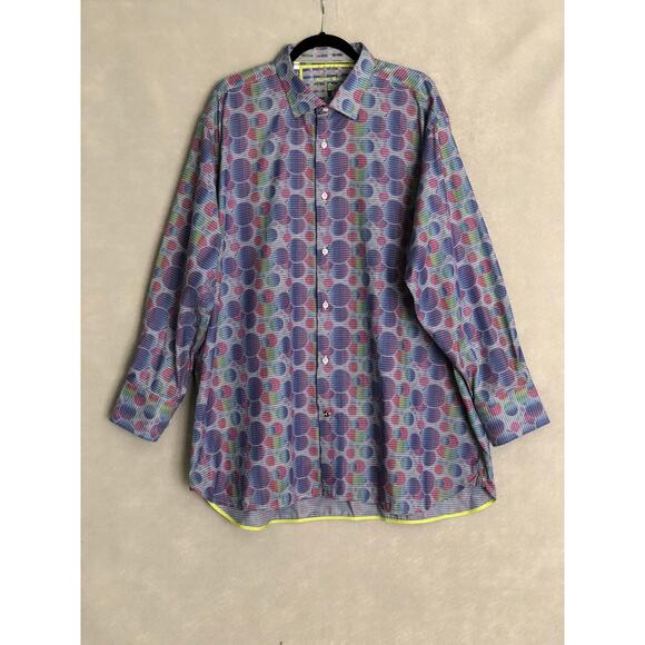 Luchiano Visconti Black Men's 2XLB Long Sleeve Button-Up Shirt Circle Pattern - Picture 1 of 7